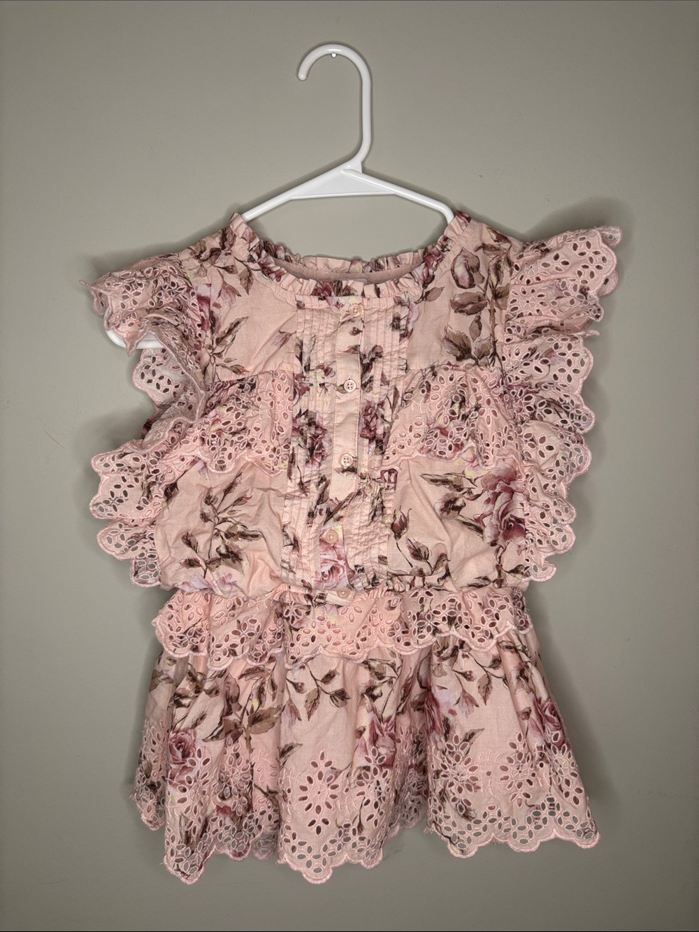 Gap x LoveShackFancy pink floral cotton ruffle eyelet skirt top set girls large